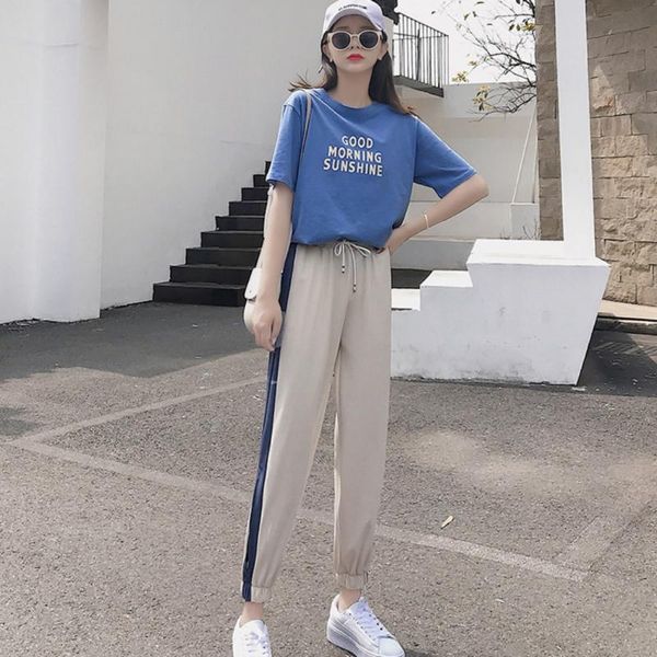

women's pants & capris fashion spliced women casual loose high waist straight trousers ankle-length 3colors, Black;white