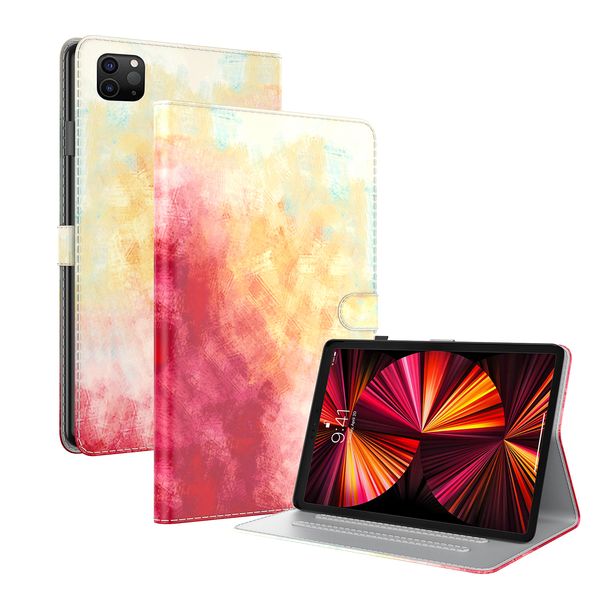 Capas de tabuletas coloridas da pintura para iPad Pro 12.9 polegadas Samsung Galaxy Tab T970 T975 T870 T875 T730 T736 Vista Dual Ângulo TPU PU Leather Flip Stand Capa protetora