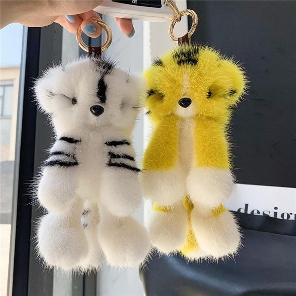 

keychains plush toys real small tiger pendant women's bag charm keychain ornaments car keyrings cute trinket girls birthday gifts, Silver