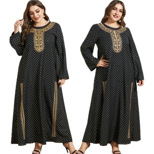 

ethnic clothing muslim women elegant polka dot embroidery long dress plus size abaya islamic vintage o-neck arabic robe gown turkey, Red