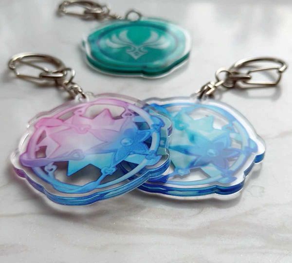 Genshin Impact Keychain Cosplay Eye of God 7 Элемент Оружие Подвеска Ключ Кольцо Аниме Kawaii Аксессуары Y0728