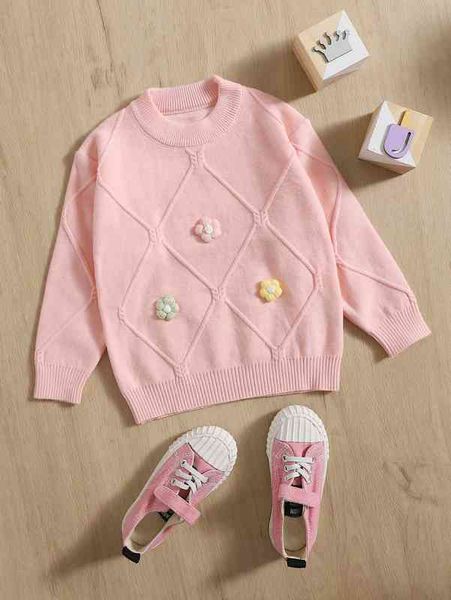 

baby floral pattern cable knit sweater she, Blue