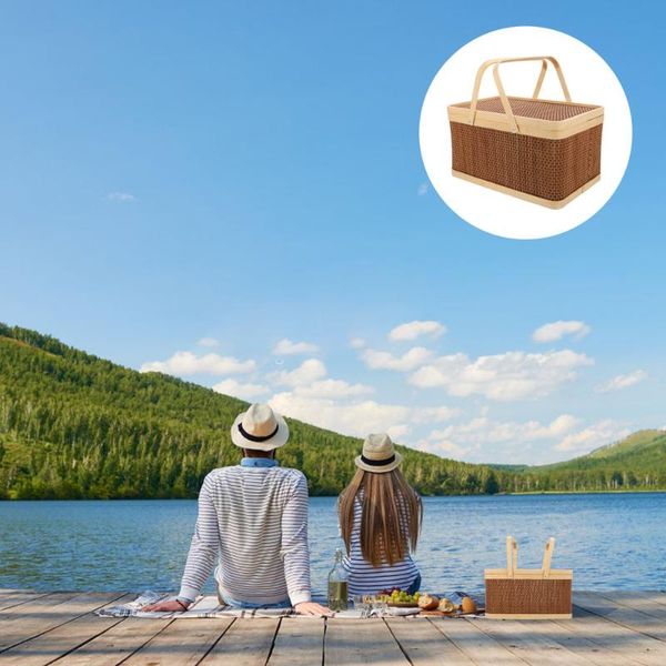 

storage baskets 1pc picnic basket fruit packing household handheld (brown)