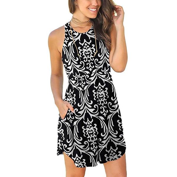 

casual dresses women comfy dress sleeveless o-neck pocket short sleeve a-line ladies summer fashion party beach, Black;gray