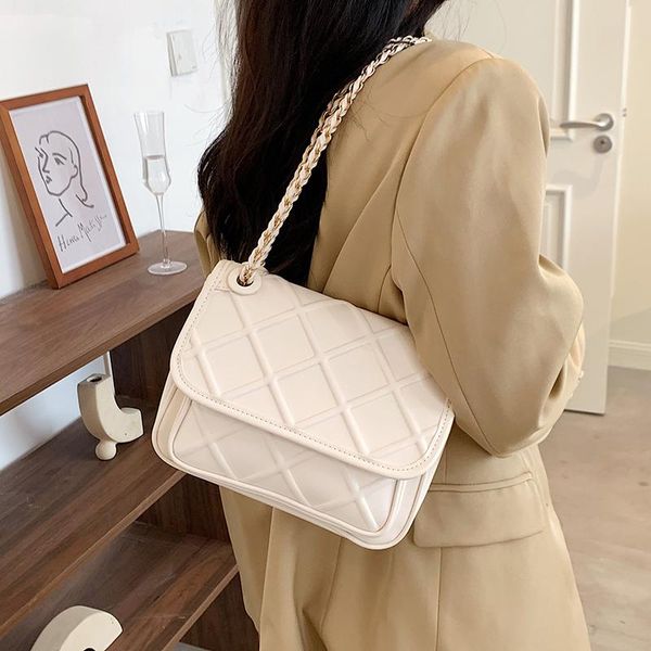 

evening bags 2021 classic european shoulder bag for women pu leather lingge pattern small square chain handbag