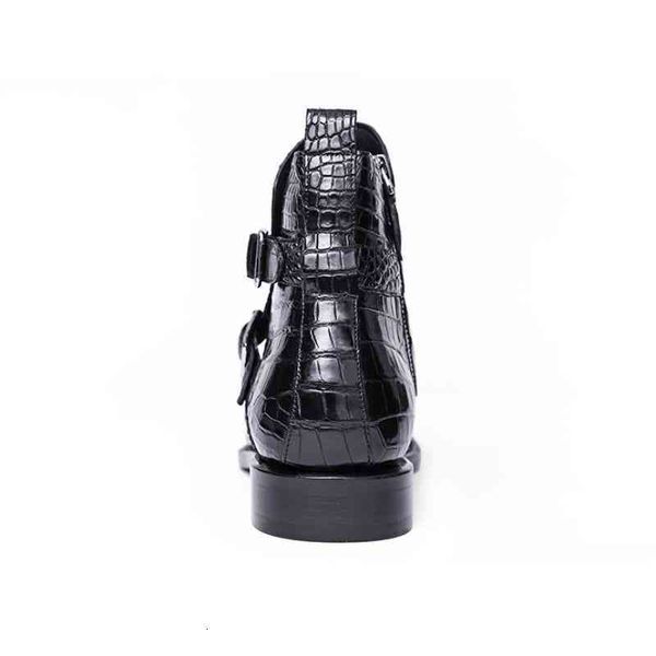 

business boots 100% men luxury real leather buckle design formal genuine alligator work safety shoes dress ankle, Black