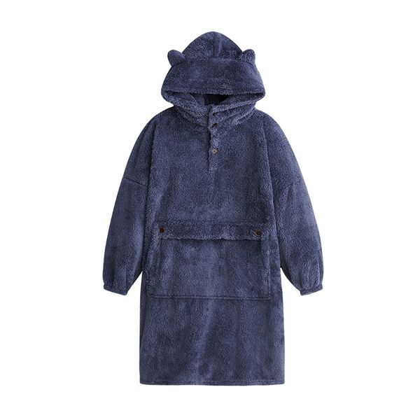 

men's sleepwear cute animal ears button hooded bathrobe dresses men couples autumn winter flannel thick warm stretch dressing gown fema, Black;brown