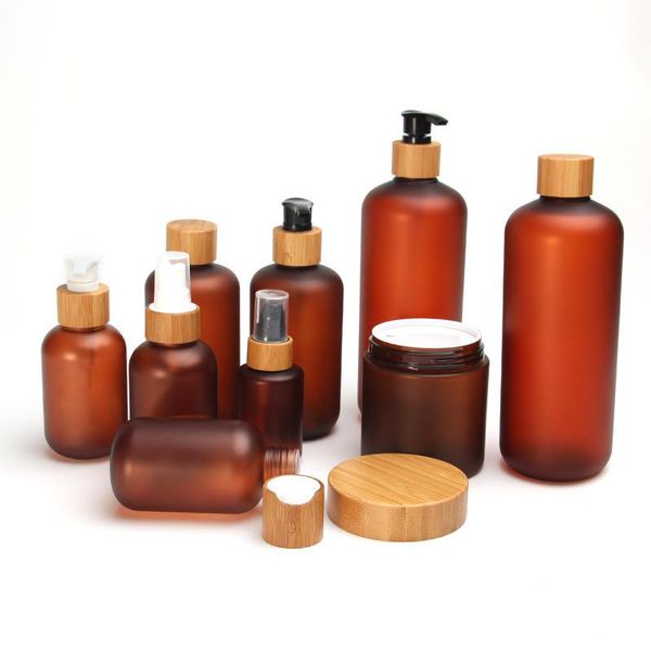

storage bottles & jars 60ml 120ml 150ml 250ml 200ml empty plastic brown pet bottle packaging with screw wooden sprayer pump cap