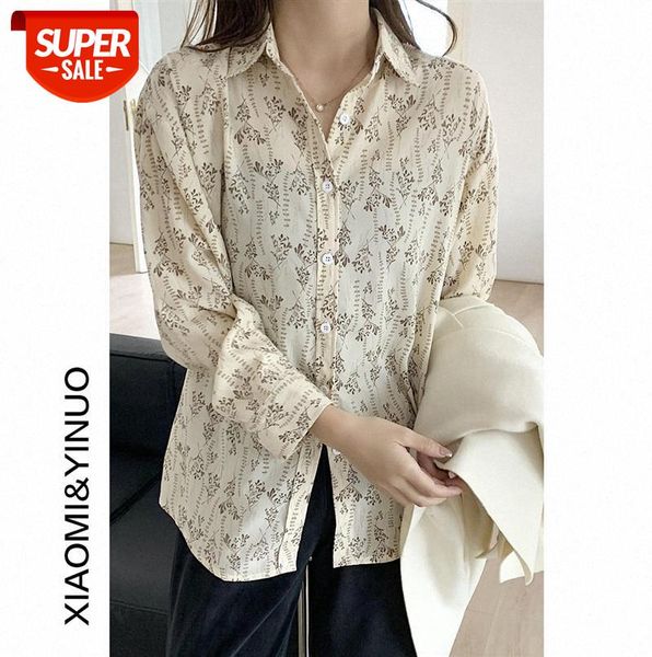 

[ou fan] 7804 shirt female design sense, retro hong kong flavor simple floral blouse #le4j, Black;gray