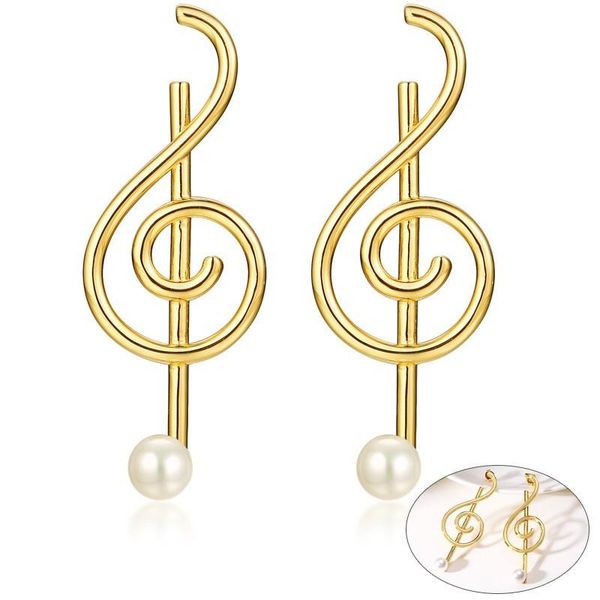 

trendy musical note dangle earrings for women girl party ceremony jewelry elegant imitation pearl long earring femme bijoux & chandelier, Silver