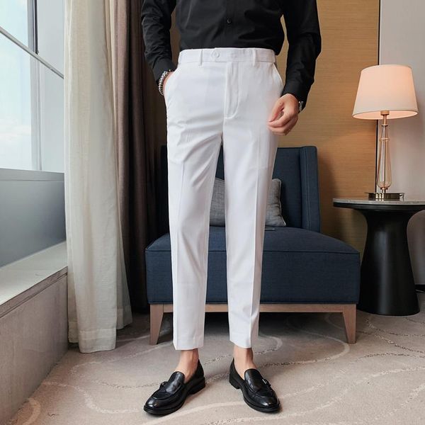 

men's suits & blazers korean slim business dress pants men solid color office social casual suit pant streetwear wedding trousers costu, White;black