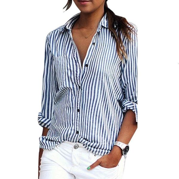 

women's blouses & shirts women striped long sleeve casual blouse female spring fashion blue ladies clothes dv8a, White