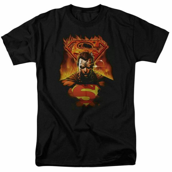 

superman man on fire t shirt licensed comic book movie tee black, White;black