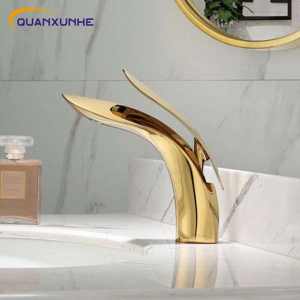 

bathroom sink faucets quanxunhe luxury faucet rose gold waterfall basin single hole cold and water mixer kitchen tap