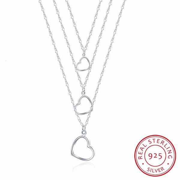 

chains 925 sterling silver three heart necklaces & pendants pure tassel chain necklace jewelry collar colar de plata