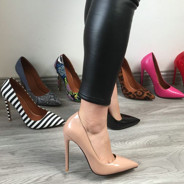 

dress shoes sapatos de salto alto extremamente sexy, 12cm, para mulheres, bico fino, nude, vermelho, rosa, preto, leopardo, branco, pe5d, Black