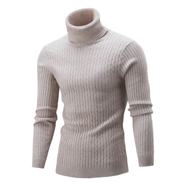 

Men's long sved high neck sweater, casual plain knit, tight, warm, White;black