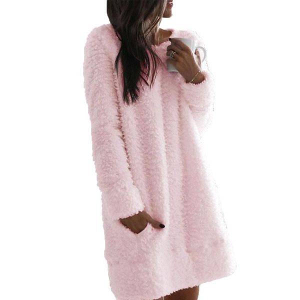 

autumn winter dress women 2021 casual loose o-neck straight long sleeve pink mini dresses for vestidos, Black;gray