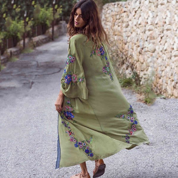 

women's jackets spring summer cardigan jacket boho floral embroidery shirt casual beach long cardigans long-sleeve women eukl, Black;brown