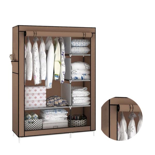 

storage drawers portable fabric wardrobe closet organizer with metal shelves (coffee)