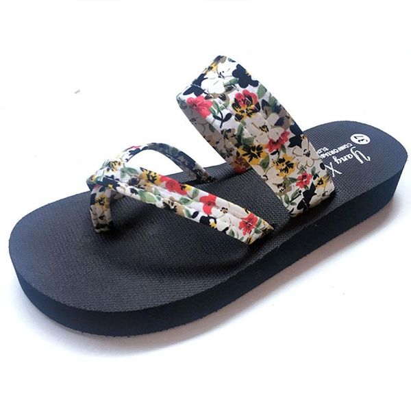 

slippers toe protecting slides woman shoes flower womens wedges heel summer sandals beach fashion comfortable, Black