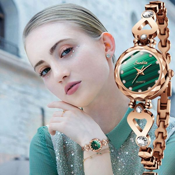 

wristwatches sunkta fashion women watches rose gold luxury stainless steel ladies wrsitwatch diamond female bacelet watch gift montre femme, Slivery;brown
