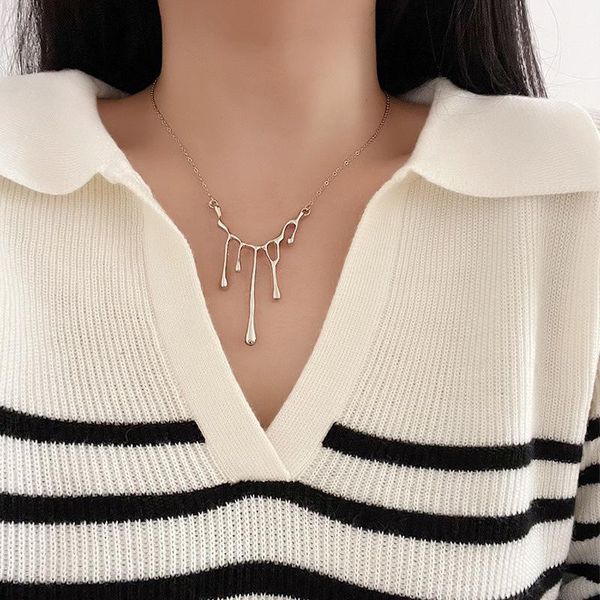 

chokers trendy retro bohemian titanium steel water droplets melted clavicle chain necklaces & pendants for women accessories jewelry, Golden;silver