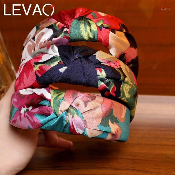 

levao fresh pink satin wide hairbands colorful flower printed elegant girls headbands center knot all-inclusive hair ornaments1