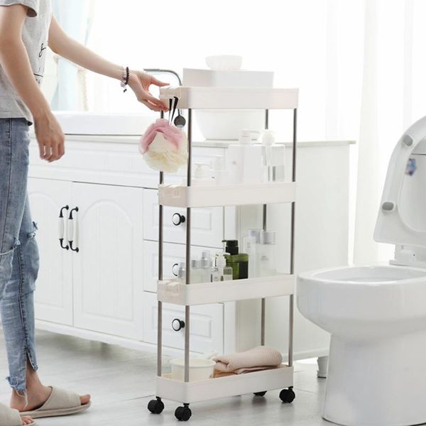 

hooks & rails 2/3/4 tier slim storage cart mobile shelving unit organizer slide out rolling utility rack for kitchen bathroom