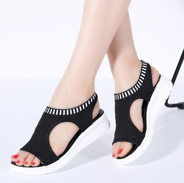 

women sandals summer platform shoes breathable female slip on ladies white woman sandalias plus size 45, Black