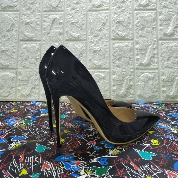 

dress shoes high heels pumps women patent leather slip on party ladies chaussures femme zapatos de mujer, Black