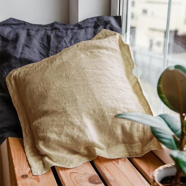 

pillow case 100% linen plain cushion cover 45x45cm grey coffee fringed for home decoration bed sofa couch