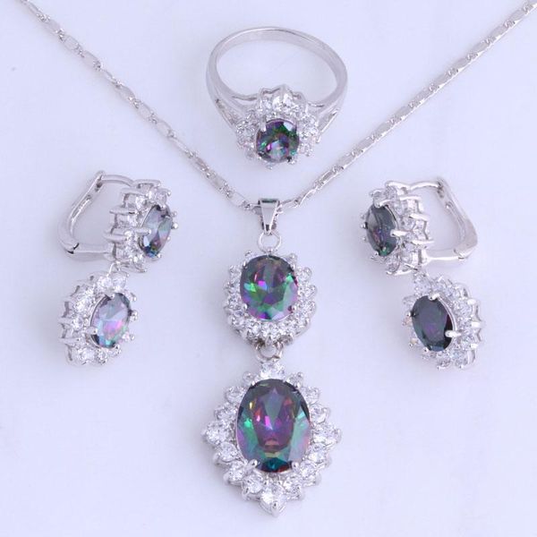 

earrings & necklace love monologue aesthetic mystic color white cubic zirconia silver jewelry sets for wedding h0059