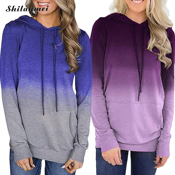 

women's hoodies & sweatshirts 2021 streetwear women sweatshirt harajuku tie dye gradient color poleron mujer hooded korean style hoodie, Black