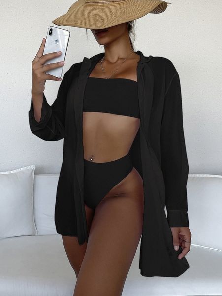 

open front kimono 79hy#, White;black