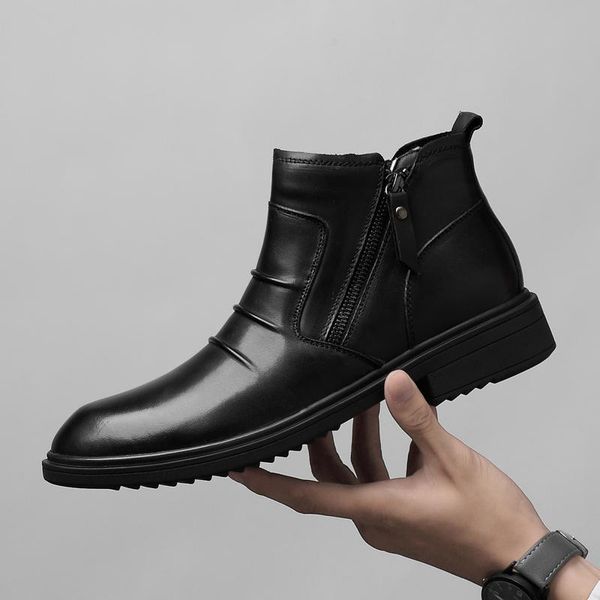 

boots genuine leather winter men's male waterproof shoes chaussure casual for men ankle sneakers big size 47, Black