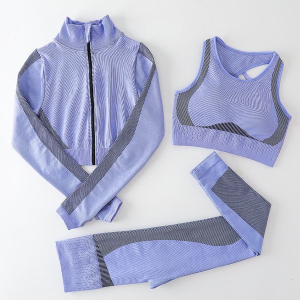 

women's tracksuits gym clothing seamless women yoga set workout clothes female athletic wear fitness long sleeve crop high waist leggin, Gray