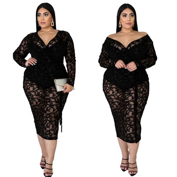 

casual dresses women's plus size black mesh wrap party dress, Black;gray