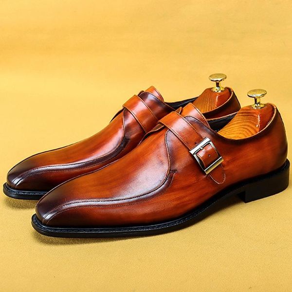 

dress shoes plus size luxury genuine leather formal office square toe monk strap men's wedding party oxfords for bridal as319, Black