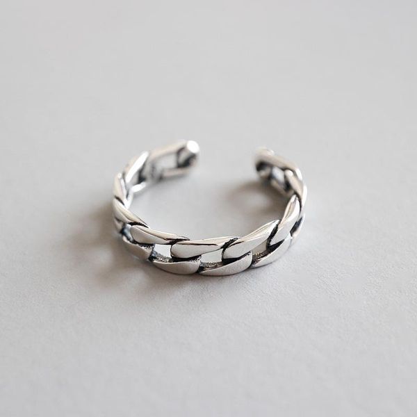 

cluster rings 100% authentic s925 sterling silver fine jewelry open holow geometric locker chain band wider ring j101, Golden;silver