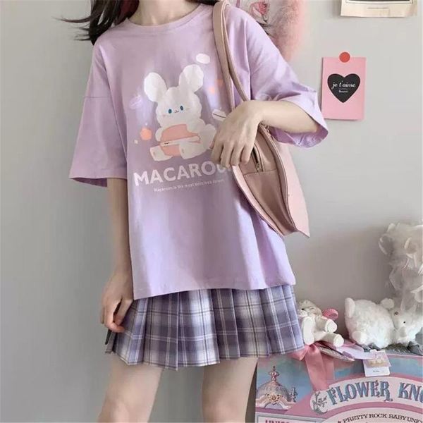 

women's t-shirt 2021 purple t shirt cartoon funny loose tees female summer half sleeve o-neck hip hop kawaii clothes femme, White
