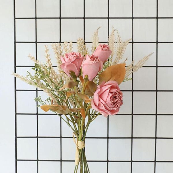 

bouquet artificial flowers rose tea bud flower silk fake flores for diy home garden wedding decoration decorative & wreaths