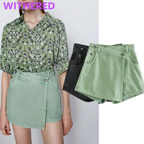 

skirts withered england high street vintage cross asymmetry denim mini skirt women faldas mujer moda 2021 womens, Black