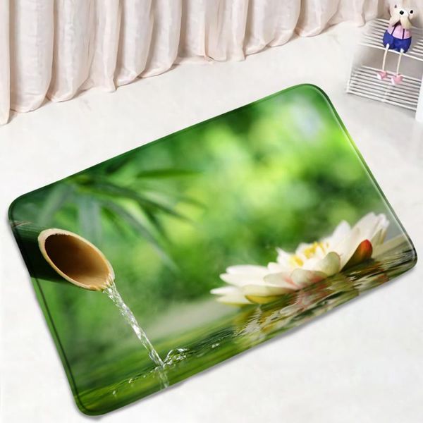 

bath mats zen flower mat green bamboo white lotus running water entrance doormat bedroom rug kitchen floormat bathroom washable