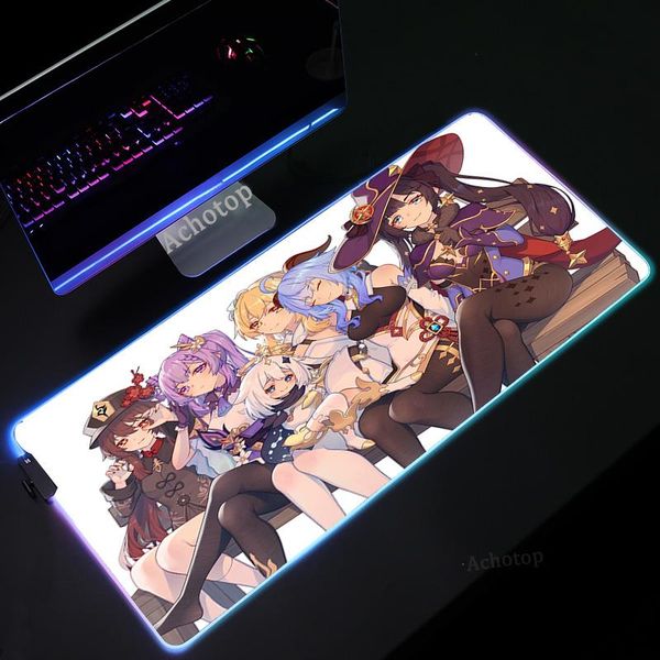 

mouse pads & wrist rests anime genshin impact rgb large mousepad xxl anti-skid pad led for computer players gaming accessories with cable