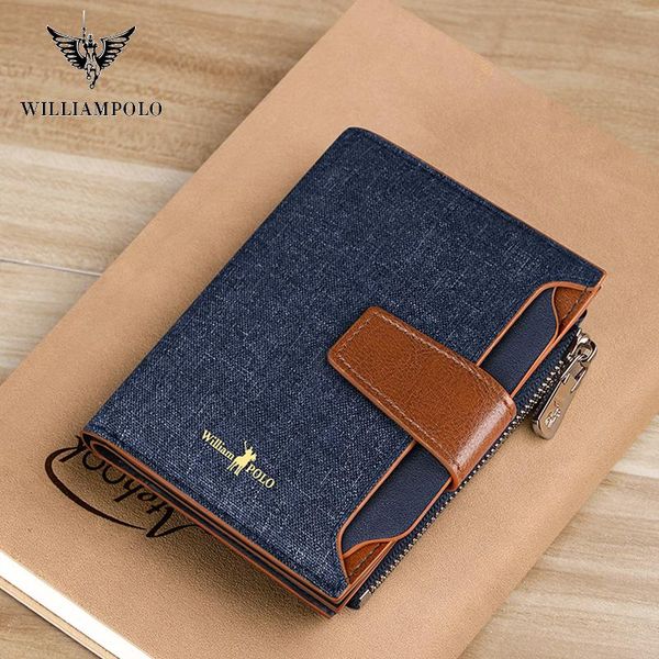 

williampolo rfid men's wallet multi function soft canvas mini large capacity clip with plug-in driver's license cover wallets, Red;black