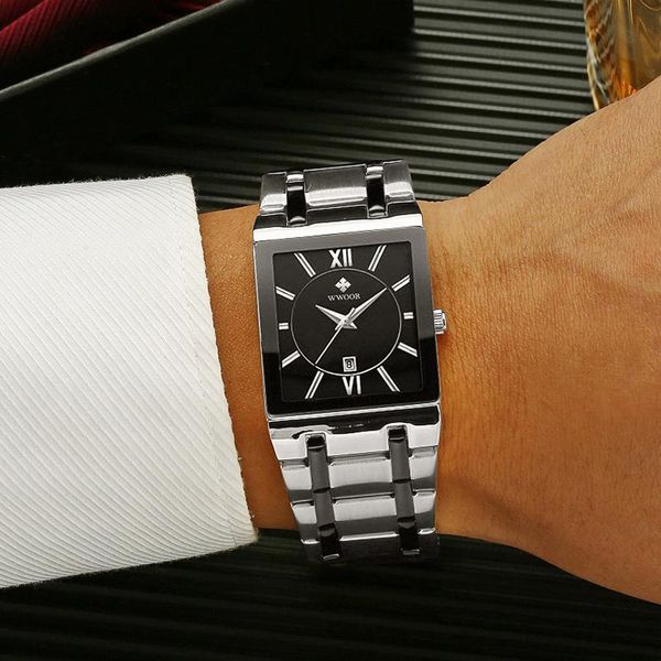 

wristwatches wwoor 2021 square mens watches waterproof stainless steel quartz clock business casual military men wrist watc, Slivery;brown