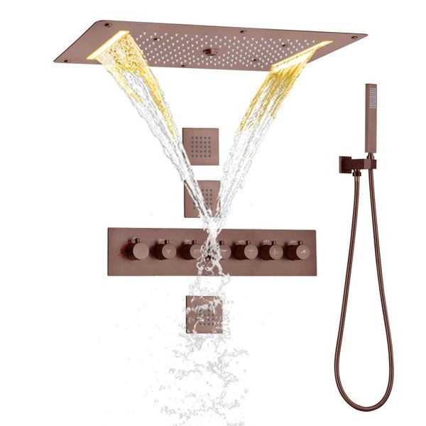 

bathroom shower sets thermostatic faucet set 700x380 mm waterfall spray bubble rain head with handheld