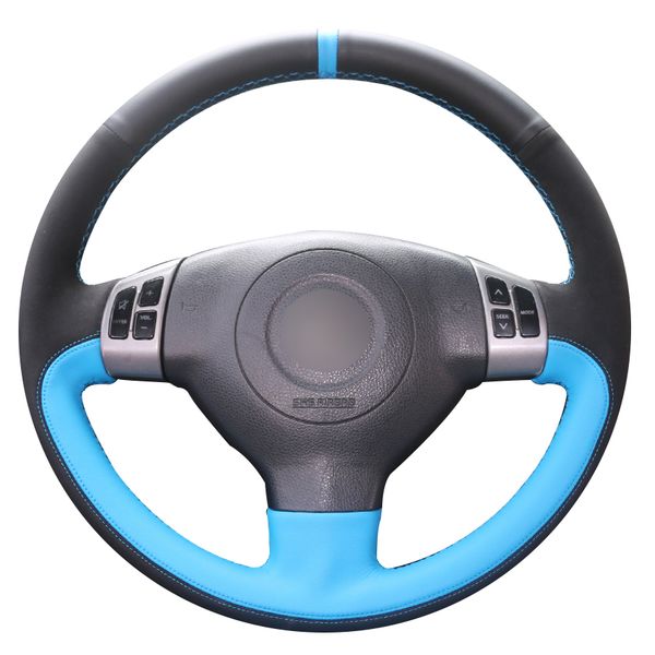 

diy custom black blue genuine leather suede car steering wheel cover for suzuki sx4 alto old swift
