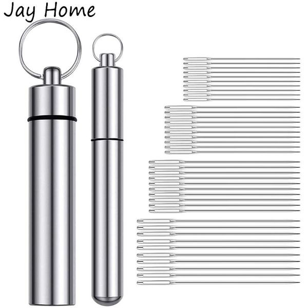 

sewing notions & tools 29pcs large eye stitching needles stainless steel embroidery with aluminum needle cases for knitting crafting, Black